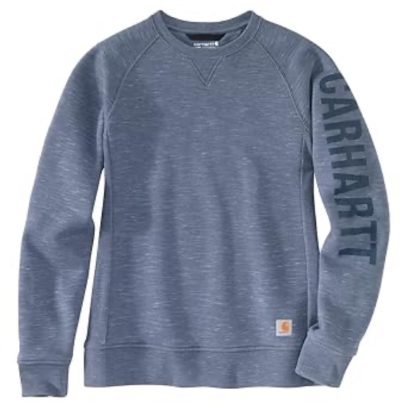 NEW Carhartt Women's Blue Relaxed Midweight Crewneck Block Logo Sweatshirt S - Picture 1 of 13